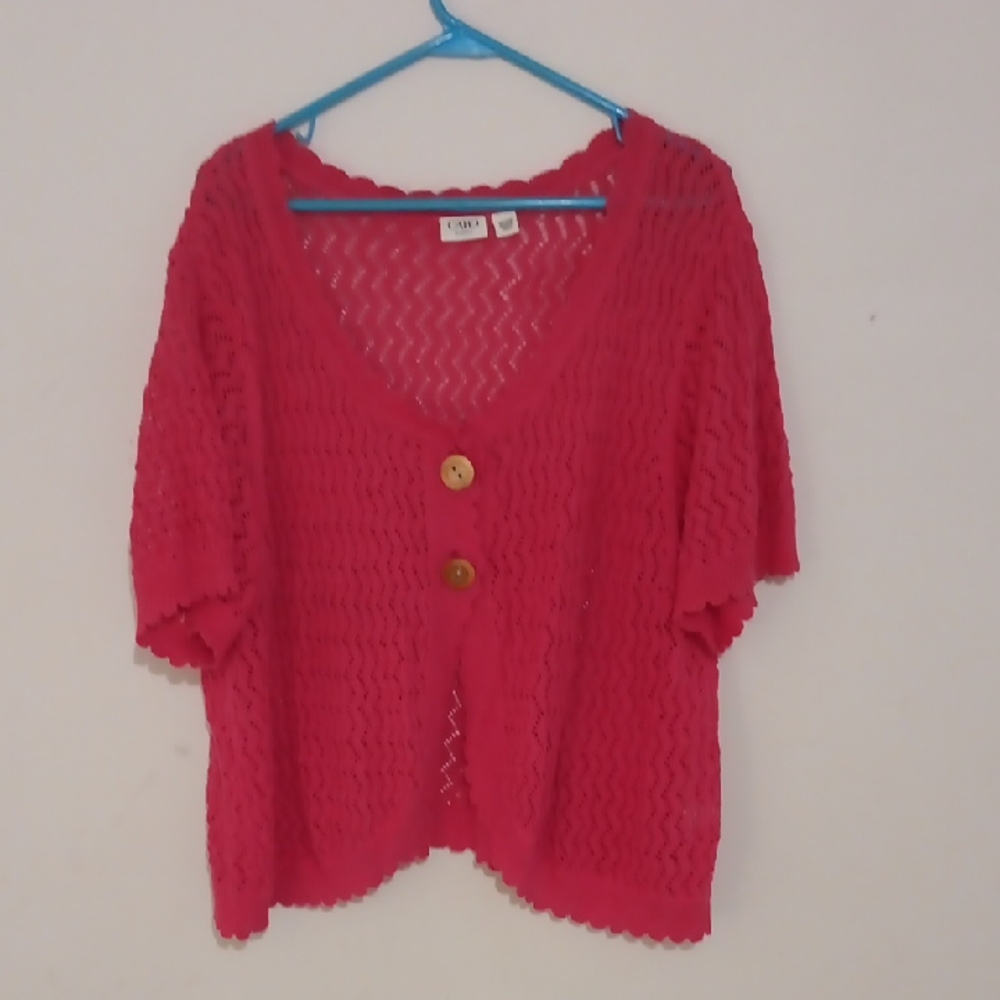 Cato Hot Pink Crochet Openwork Cardigan